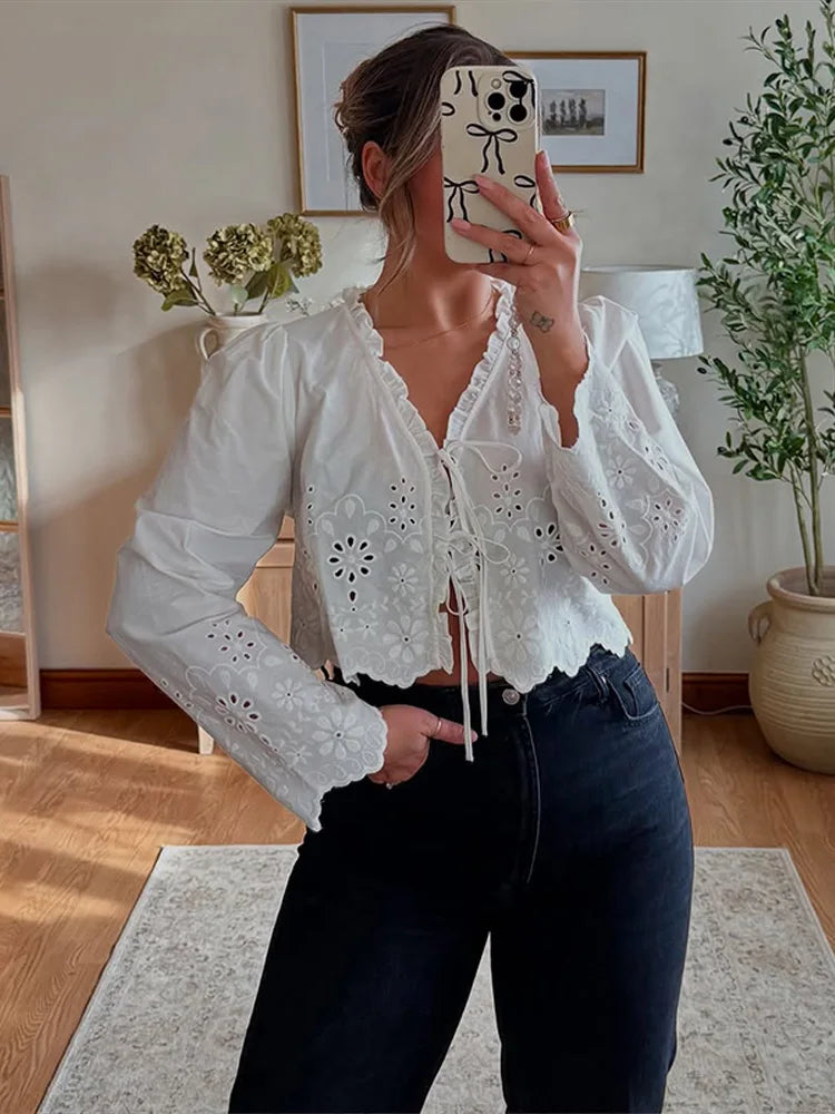 Instagram Post - Summer Flower Embroidery Cotton Cropped Shirts
